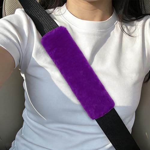 2PCS Car Seat Belt Cover Pads, Fluffy Car Seatbelt Covers, Soft & Comfortable Plush Seat Belt Cushion Protects Shoulder, Auto Safety Belt Strap Cover to Protect Your Neck (Purple) - color: Purple