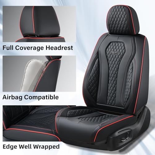 Coverado Automotive Seat Covers, Leather Seat Covers Front Seat, Black Car Seat Covers, Luxury Car Seat Covers, Seat Cushion, Front Driver Seat Covers, Car Seat Protector Universal Fit Most Cars - color: Redline/Black, size: FrontPair