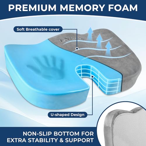 Gel Memory Foam Layer Wheelchair Cushion - Wheelchair Office Chair, Kitchen Chair, Car Seat - Pressure Pain and Tailbone Pain Relief - High Density Foam Base (Grey)