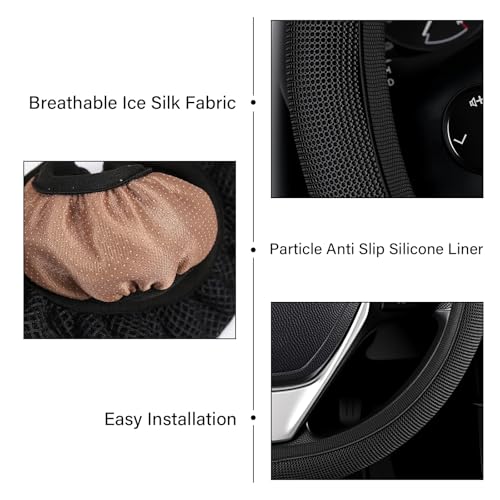 Black Mesh Steering Wheel Cover, Universal 15 inch, Elastic Stretch Microfiber Breathable Ice Silk Cover, Anti-Slip, Odorless, Sweat Absorption, Warm in Winter and Cool in Summer - color: Mesh Black