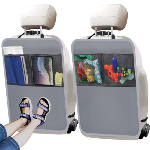 2 Pack Kick Mat Backseat Protector,Back Seat Cover for Kids,Car Seat Back Protectors with 2 Pocket Storage Organizer for Car, SUV, Minivan or Truck Seats (Grey) - color: Grey