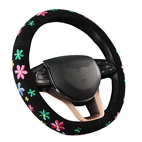 Embroidery Cute Steering Wheel Covers,DeepFloral Stitched,Hand-Grip,Universal Fit Most Cars SUV,Colorful (FXP-HUA02)