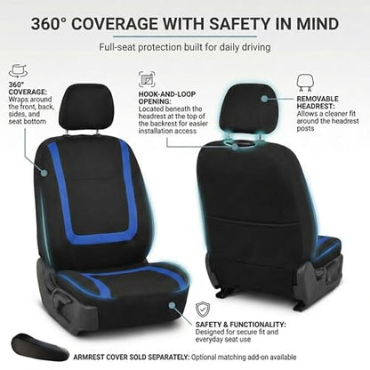 FH Group Car Seat Covers Unique Flat Cloth Full Set Automotive Seat Covers Front Set and Rear Solid Bench Blue Black Seat Covers w. Gift Universal Fit Interior Accessories for Cars Trucks and SUVs - color: Blue