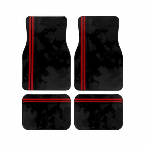 Universal Fit Car Floor Mats Set of 4Pcs, Red Background Black Bars All-Weather Front Rear Car Carpet Mats, Non-Slip Car Floor Mat Car Accessories for Automotive Trucks SUV Sedans Vans - color: Red Background Black Bars
