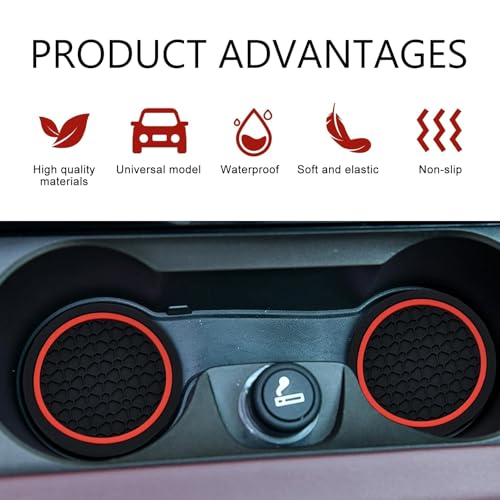 4PCS Car Cup Coasters, 2.75 Inch Cup Holder Coaster, Non-Slip Insert Auto Drink Holder, Cars Interior Accessories, Universal for Vehicles, SUVs, RVs (Red) - color: red