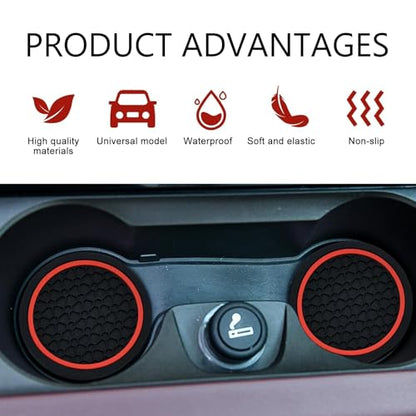 4PCS Car Cup Coasters, 2.75 Inch Cup Holder Coaster, Non-Slip Insert Auto Drink Holder, Cars Interior Accessories, Universal for Vehicles, SUVs, RVs (Red) - color: red