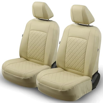 GIANT PANDA 2PCS Front Car Seat Cover for 2009-2026 Ford F150,2017-2026 F250 F350 Super Duty Crew Cab SuperCrew SuperCab Pickup Trucks, Faux Leather (Beige) - color: Beige-Luxury Edition