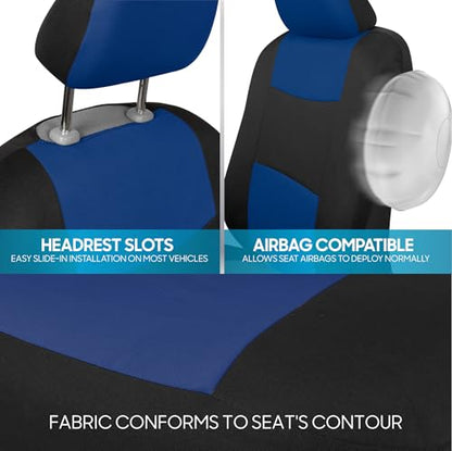 BDK PolyPro Car Seat Covers Full Set in Blue on Black, Front and Rear Split Bench Seat Covers for Cars, Easy to Install Car Seats Cover Set and Accessories for Auto Trucks Van SUV - Blue - color: Blue