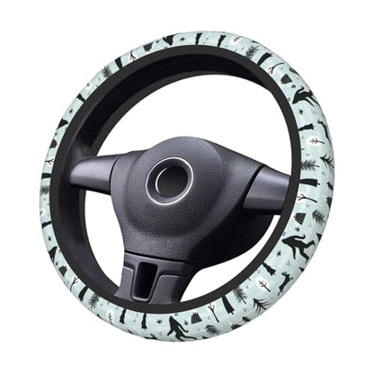 Bigfoot and Jackalope Winter Wilderness Car Steering Wheel Cover,Non-Slip Elastic Neoprene-Sweat Car Accessories,Universal 15 Inch Fit Auto, Vans Trucks,Suvs, Truck - color: Bigfoot