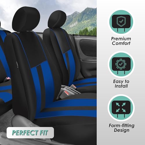 FH Group Three Row Set Striking Striped 7 Seater Car Seat Covers Airbag & Split Bench Compatible â€“ Universal Fit for Cars Trucks & SUVs Blue/Black - color: Blue, size: 3 Row/7 Seater