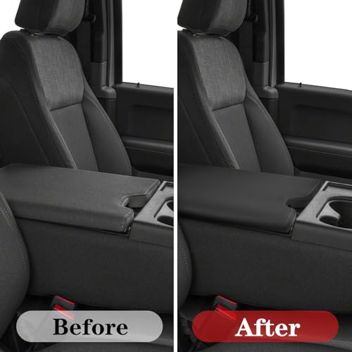 Center Console Armrest Cover Replacement Compatible with Ford F150 2015-2025& 2017-2025 F250 F350 F450 with 40/20/40 (Jump Seat Console), Leather Armrest Protector (Black,Leather Part Only)