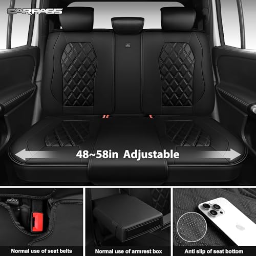CAR PASS Luxury Nappa Leather Car Seat Covers Full Set, 3D Rhombus Waterproof Premium Leather Seat Covers, Universal Automotive Seat Cushion Fit for Sedan SUV Truck Van, Airbag Compatible Solid Black - color: Black