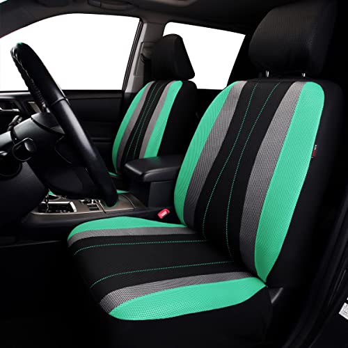 Flying Banner car seat Covers Full Set All Air Mesh Breathable Man Lady Airbag Compatible Rear Bench Split 40/60 50/50 60/40 Truck Pick Up (Full Set - Low Back, Black Gray Mint Green) - color: Black Gray Mint Green