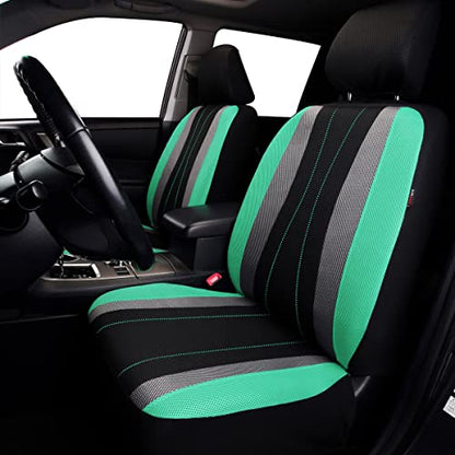 Flying Banner car seat Covers Full Set All Air Mesh Breathable Man Lady Airbag Compatible Rear Bench Split 40/60 50/50 60/40 Truck Pick Up (Full Set - Low Back, Black Gray Mint Green) - color: Black Gray Mint Green