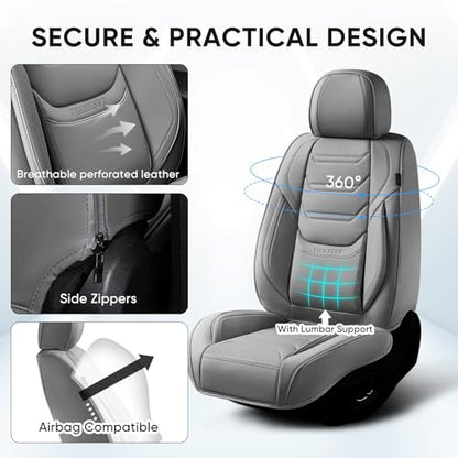 TIEHESYT Gray Car Seat Covers Full Set, Breathable Leather Automotive Front and Rear Seat Covers & Headrest for Reduce the Driving Fatigue, Compatible with Most Vehicles, Cars - color: Graceful Gray, size: Front Pair and Rear