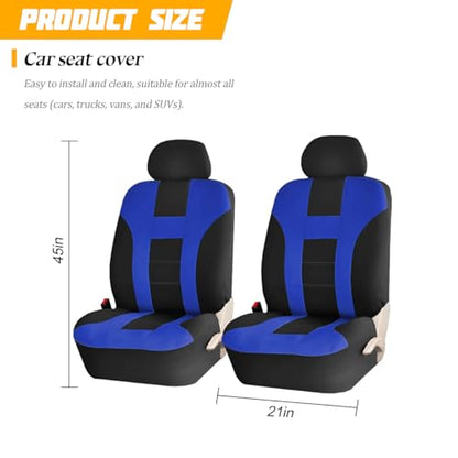 Car Seat Covers for Front Seat, Polyester Breathable Washable Elastic, Vehicle Seats Protector with Removable Headrest, Universal for Most Vans, Trucks, SUVs (Black/Blue) - color: Black/Blue