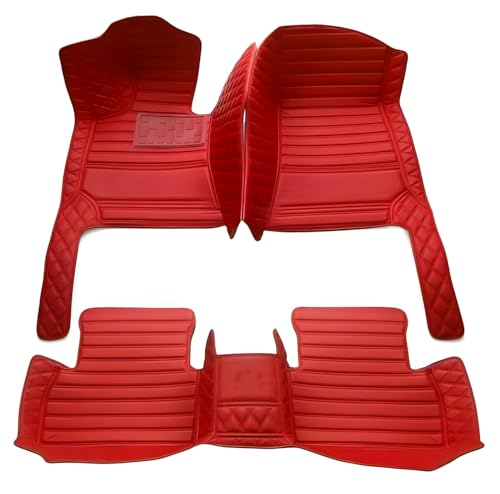 Customize Car Floor Mats for 99% Sedan SUV Sports Car All Weather Leather Full Coverage Waterproof Non-Slip Vehicle Lining Pads (All red Stitching) - color: All red stitching