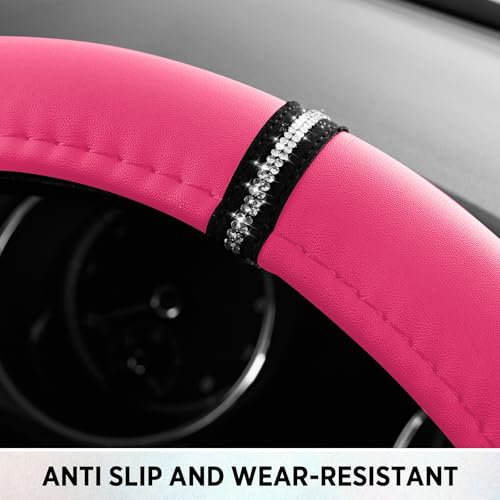 Road Comforts Leopard Steering Wheel Cover for Women, Cute Anti-Slip Microfiber Leather, Fits D Shape Flat Bottom Steering Wheel 14.5-15 Inch - HotPink - color: D Shape-HotPink