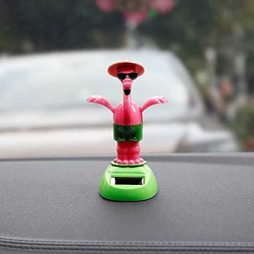 YGMONER Flapping Wings Flamingo Solar Powered Hawaii Style Shaking Ornaments Car Dashboard Dancer Bobble Head (Flamingo A) - color: Flamingo a