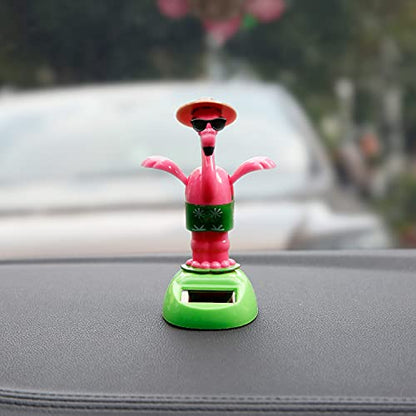 YGMONER Flapping Wings Flamingo Solar Powered Hawaii Style Shaking Ornaments Car Dashboard Dancer Bobble Head (Flamingo A) - color: Flamingo a