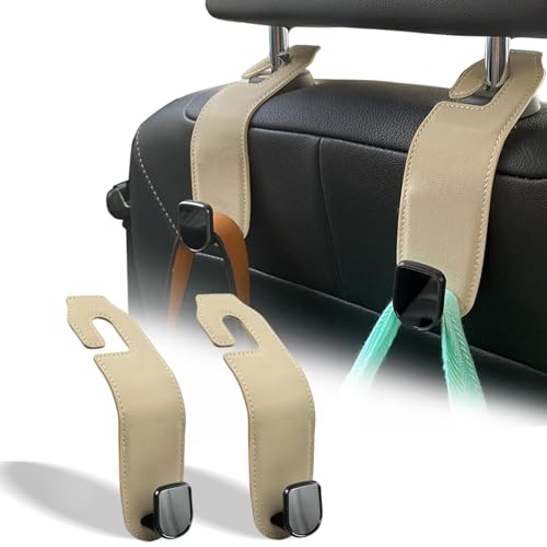 Car Seat Headrest Hook, 2 Pack Leather Car Purses and Bags Hooks Holder Hanger for Groceries Organization Accessories, Tan - color: Tan, size: 2 Pack