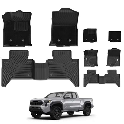 3W Floor Mats with First Row Carpets for Toyota Tacoma 2016-2023, TPE Floor Liner Thickened Carpet with Safety Locks and Driver Heel Pad fit Tacoma Cars Accessory(Only for Double Cab and Automatic) - size: 6. Tacoma|16-23|Floor Mats&First Row Carpet