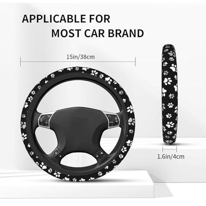 Paw Print Steering Wheel Cover - Black and White Dog Paw Steering Wheel Car Accessories Universal 15 Inch Cute Steering Wheel Cover Girls Women Men Anti Slip Breathable Wheel Cover Protector - color: Paw Print