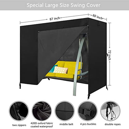 Patio Swing Cove,3 Triple Seater Hammock Cover Garden Swing Cover Garden Hammock Glider Chair Cover Outdoor Swing Cover UV Resistant Swing Canopy Cover(87 * 60 * 72inch) Black - color: Black, size: 87L x 60W x72H inch