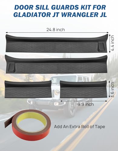 JOYTUTUS Door Sill Guards Compatible with Gladiator JT Wrangler JL 4 Doors, Black Door Sill Protectors Entry Guards 4 Door Gladiator Accessories, Entry Scuff Plate Cover (4Pcs Set)