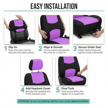 FH Group Car Seat Covers Full Set Cloth - Universal Fit Automotive Seat Covers, Low Back Front Seat Covers, Solid Back Seat Cover, Washable Car Seat Cover for SUV, Sedan and Van Purple - color: Purple, style: Seat Cover Full Set