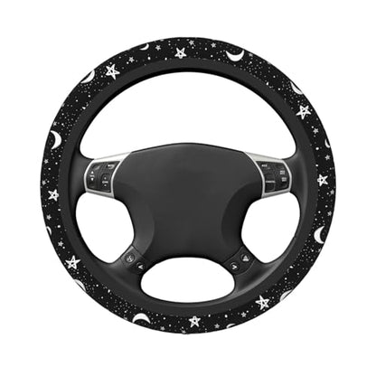 Black White Moon Star Neoprene Steering Wheel Cover Anti-Slip Elastic Moon Steering Wheel Protective Cover 15in Universal Car Accessories Fit Cars, SUVs, Auto - color: Moon And Star