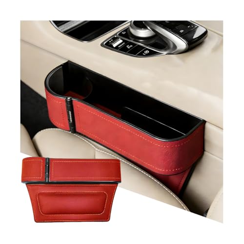 Car Seat Gap Filler Organizer with Cup Holder Expander, Leather Console Seam Filler Storage Box, Auto Front Seat Gap Organizer for Phones Keys Glasses, Universal Fit (Wine Red Driver) - color: Wine Red, size: Driver