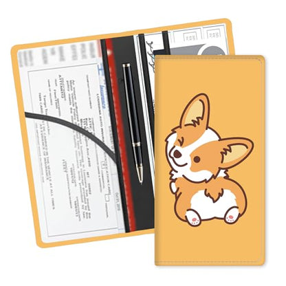 Leather Car Registration and Insurance Card Holder, Cute Car Accessories Vehicle Glove Box Car Organizer for Documents, Cards, License Yellow Cute Corgi Dog