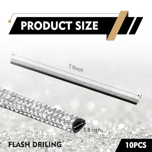 10PCS Bling Car Vent Outlet Trim, Sparkling Rhinestone AC Vent Decoration Strip, ABS Scratch-resistant Auto Interior Protective Accessory, Universal for Most Cars Trucks SUVs (White)