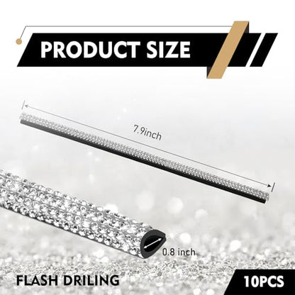 10PCS Bling Car Vent Outlet Trim, Sparkling Rhinestone AC Vent Decoration Strip, ABS Scratch-resistant Auto Interior Protective Accessory, Universal for Most Cars Trucks SUVs (White)