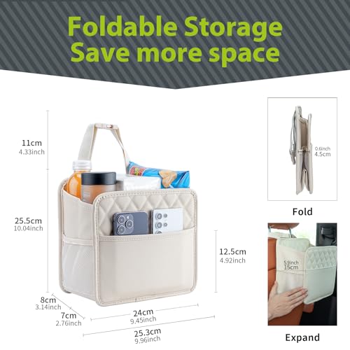 Car Seat Back Hanging Bag Car Document Holder Multi-Pocket Bottle Bag Storage Box Organizer Travel Tidy Pouch Pocket Kids Beige - color: Beige C