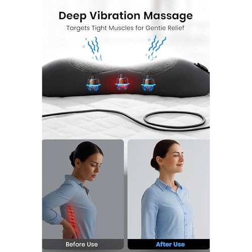 3 in 1 Lower Back Massager, Triple Fusion Back Massager with Heat, Vibration and Gentle Stretch, Lumbar Support Pillow for Bed, Chair and Office(Gray)