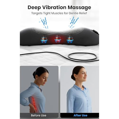 3 in 1 Lower Back Massager, Triple Fusion Back Massager with Heat, Vibration and Gentle Stretch, Lumbar Support Pillow for Bed, Chair and Office(Gray)