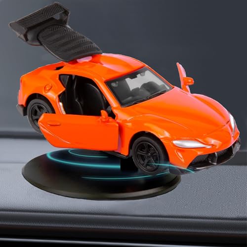 Car Dashboard Drift Spin Ornament, Alloy Rotating Auto Model Decoration, Classic Cool Mini Car Dash Interior, Follow Drift When Vehicle Turns (Orange) - color: Orange