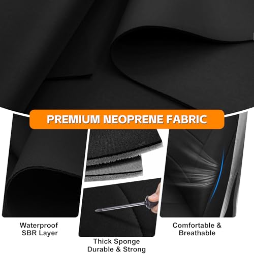 Front Seat Cover Compatible with 1999-2007 Ford F250-F550, Front 40/20/40 Split Bench Seat Cover, Neoprene Fabric with Pointed Molded Headrests & Opening Console, No Shoulder on the Backrests - color: black and charcoal