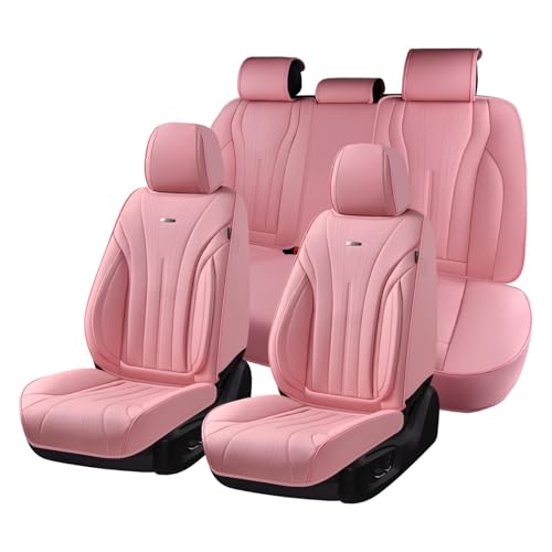 Coverado Seat Covers for Cars, Leather Car Seat Covers Full Set, Pink Waterproof Seat Covers, Luxury Car Seat Protector, Front and Back Car Seat Cushions Universal Fit for Most Sedans, Trucks, SUV - color: Pink, size: FullSet