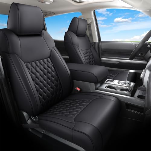 Huidasource Tacoma Seat Covers Full Set, Full Coverage Leather Truck Seat Cushion Cover Custom Fit for 2005-2015 Double & Crew Cab 2nd Gen Toyota Tacoma Base Prerunner SR5 Limited(Full Set/Black) - color: Full Set/Black, size: 2nd Gen Tacoma 2005-2015 Cre