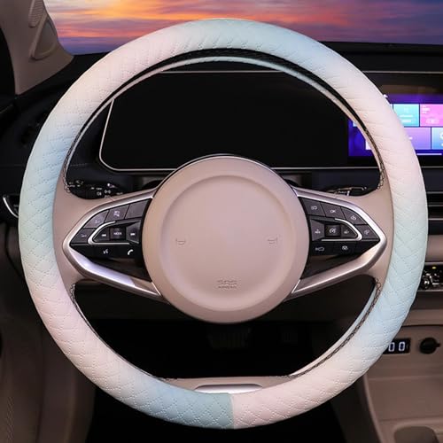 Steering Wheel Cover, with Non-Slip Lining, Cool in Summer Warm in Winter for Men Women, 14.5-15 Inch Non-Slip Breathable Leather Car Steering Wheel Protector - color: Gradient Blue