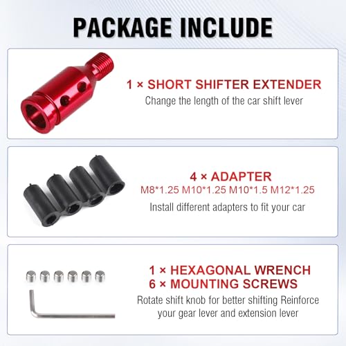 Universal Gear Shift Knob Adapter 12x1.25,Aluminum Alloy Shifter Knob Adapter,Gear Shift Adapter for Non-Threaded Manual Shifters M12x1.25(Red) - color: M12x1.25(Red)