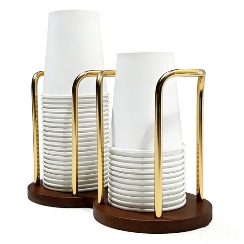 Wood Bathroom Cup Holder, Disposable Cup Dispenser, Plastic Mouthwash Cup Storage Organizer for Cups -Perfect for Office, Kitchen, Gym, School or Cafes (Golden) - color: Golden