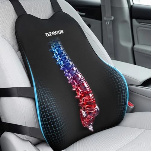 Teemour Lumbar Support Pillow for Car Seat, Memory Foam Back Support Pillow with Adjustable Straps, Medium Soft Car Back Cushion for Driving, Truck, SUV, Office Chair, Black - size: Lumbar