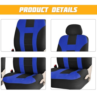 Car Seat Covers for Front Seat, Polyester Breathable Washable Elastic, Vehicle Seats Protector with Removable Headrest, Universal for Most Vans, Trucks, SUVs (Black/Blue) - color: Black/Blue