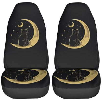 Dujiea Cat Sitting On The Crescent Moon Car Front Seat Covers 2 Pcs Universal Auto Seat Covers Front Seats Only, Vehicle Bucket Seat Protectors Fit for Most Car SUV Sedan and Truck - color: Cat Sitting On The Crescent Moon