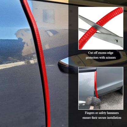16.4Ft(5M) Car Door Edge Guards, Car Door Protector, U Shape Edge Trim Rubber Anti-Collision Seal Protector, No Glue Required Auto Entry Guard Seal Strips Fit for Trucks SUVs Sedans (Red)