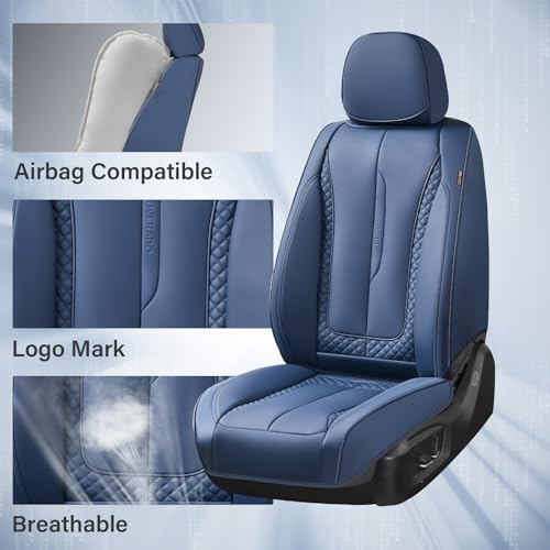 Coverado Car Seat Cover Front Seats, Blue Seat Covers Front Seats, Nappa Leather Waterproof, Car Seat Cushion, Car Seat Protector Universal Fit Most Cars - color: Z-Blue, size: Front